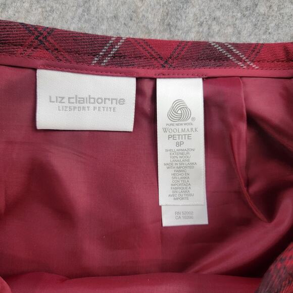 Liz Claiborne Y2K 100% Wool Plaid Maxi Wrap Skirt Size 8 Petite Red Academia - Picture 6 of 13